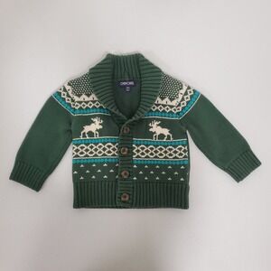 Cherokee Baby Button Front Cowichan Fair Isle Sweater Size 12 Month Green Winter